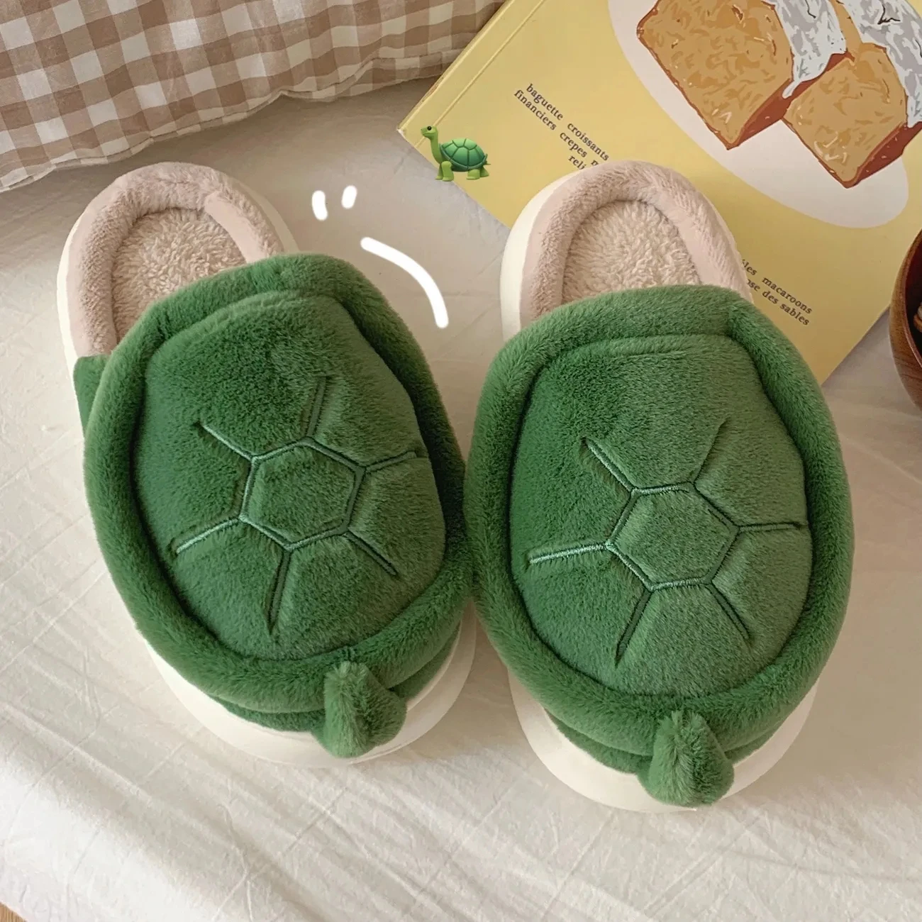 

Yasuk Autumn Winter Women Casual Soft Indoor Slippers Furry Non-Slip Warm Thick Children Parent-Child Turtle Shell Shape Cotton