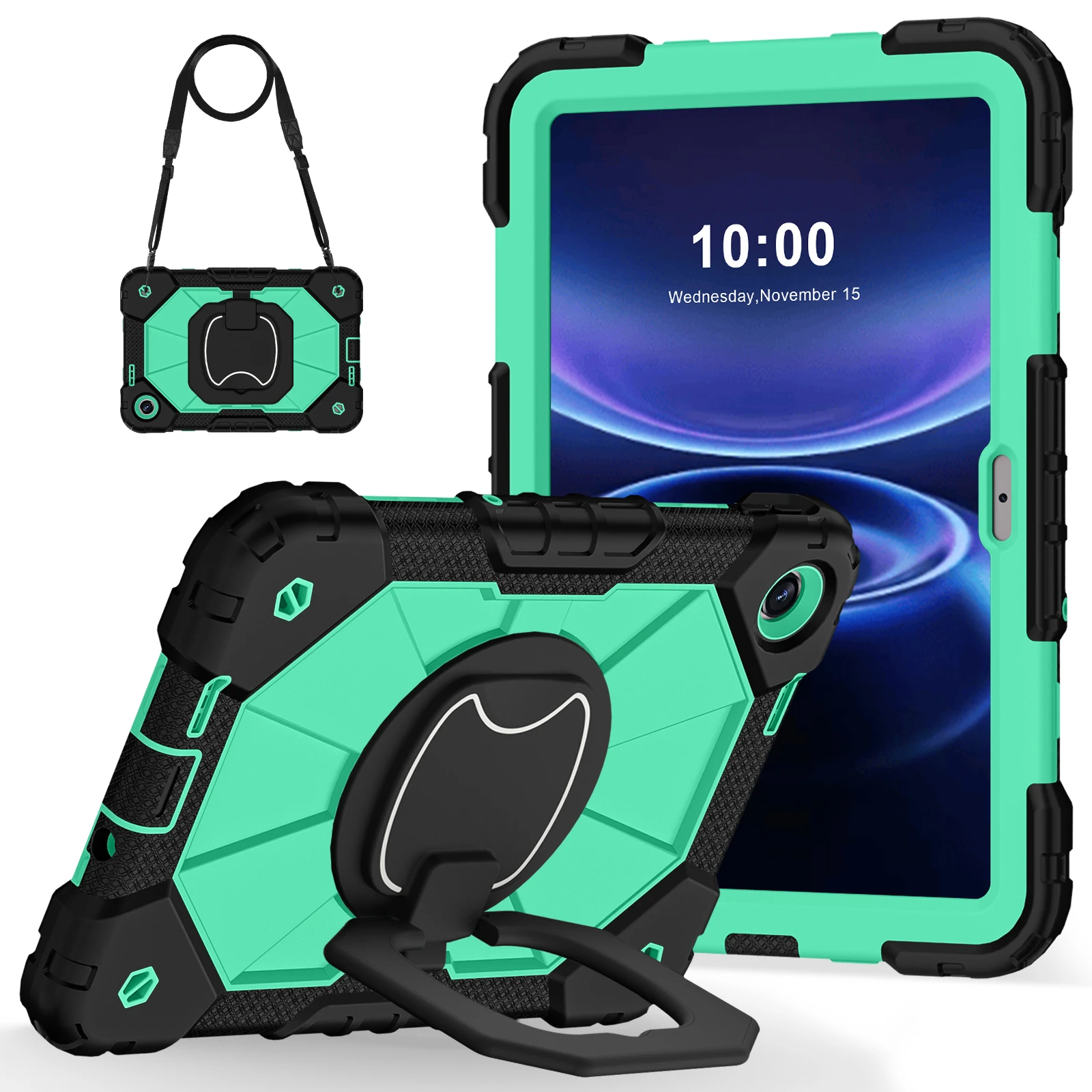 Enhanced Heavy Duty Armor Tablet Case with 360° Rotatable Stand and Shoulder Strap