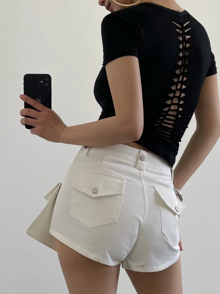 Yedinas Back Hollow Out Solid Women's T-shirt Korean Fashion Short Sleeve Slim Streetwear Summer Tops Soft Tees Female Clothing 4