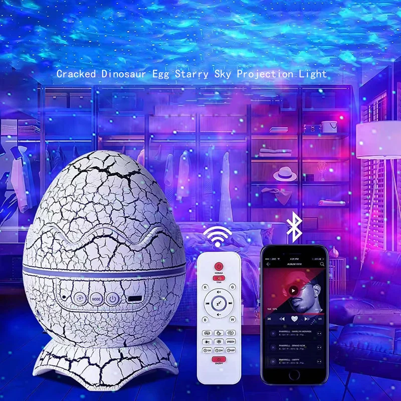 Bluetooth Speaker Portable Light Bulb Crack Dinosaur Egg Bluetooth Starry Sky Projection Light Indoor Water Ripple Laser Portable Light Speaker Atmosphere Nightlight