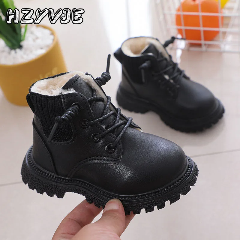 Children's Winter Fashion Boots Added Thick and Warm Leather Boot Waterproof and Lightweight Girls Plush Cotton Shoes Size 21-30