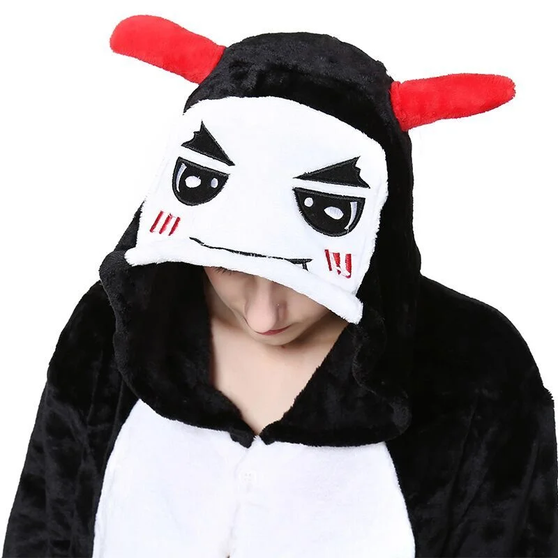 Black Devil with Wings Creative Flannel Thermal Hooded Onesie Children's Anti-kick Sleeping Bag Adult Homewear Stage Costume