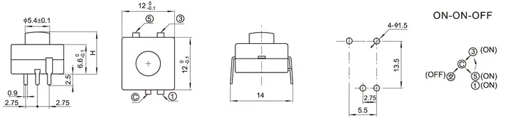 10st 214a Zaklamp Schakelaar, 4-Pins, 2-On, 1-Off, Multi-Functionele Knop Schakelaar