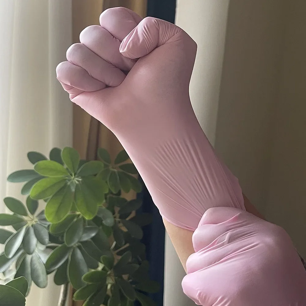 Disposable Gloves 100/50PCS Light Pink Nitrile Waterproof Anti-static for Kitchen Cooking