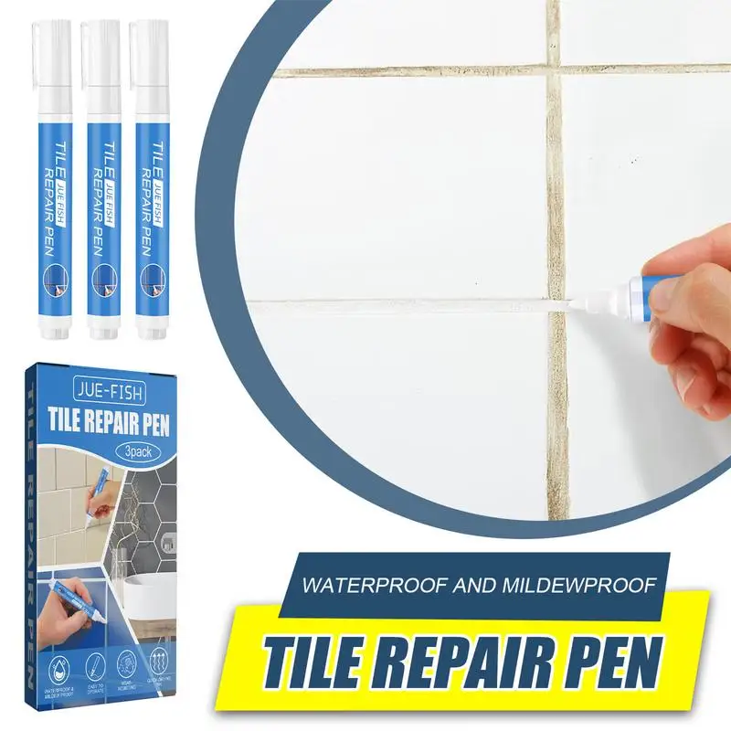 3pcs/set Tile Pen Home Tiles And Sealant Waterproof Rubber Stain Whitener Gel Apply On Silicone Caulk For Bathroom