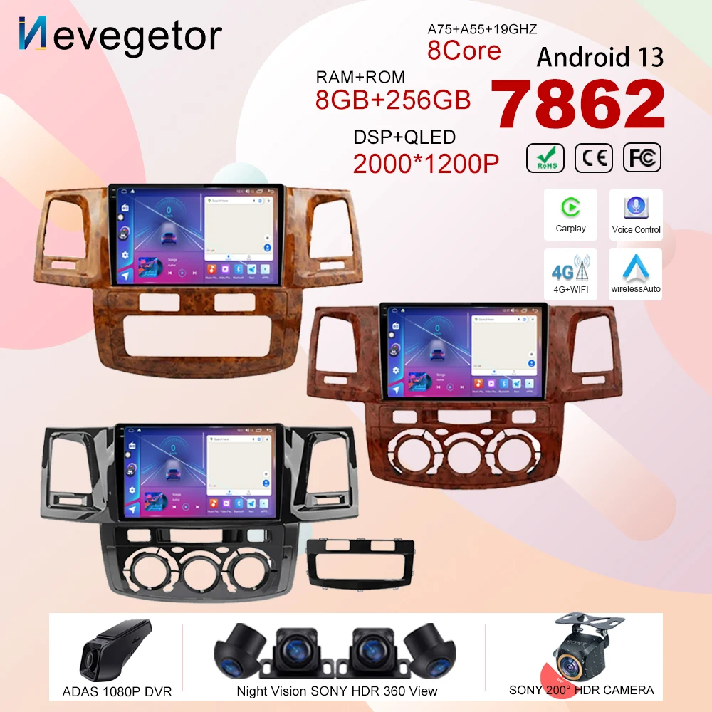 

Car Android13 For Toyota Fortuner HILUX Revo Vigo 2007-2015 Auto Radio Stereo Multimedia Player Navigation Wireless Carplay 2din