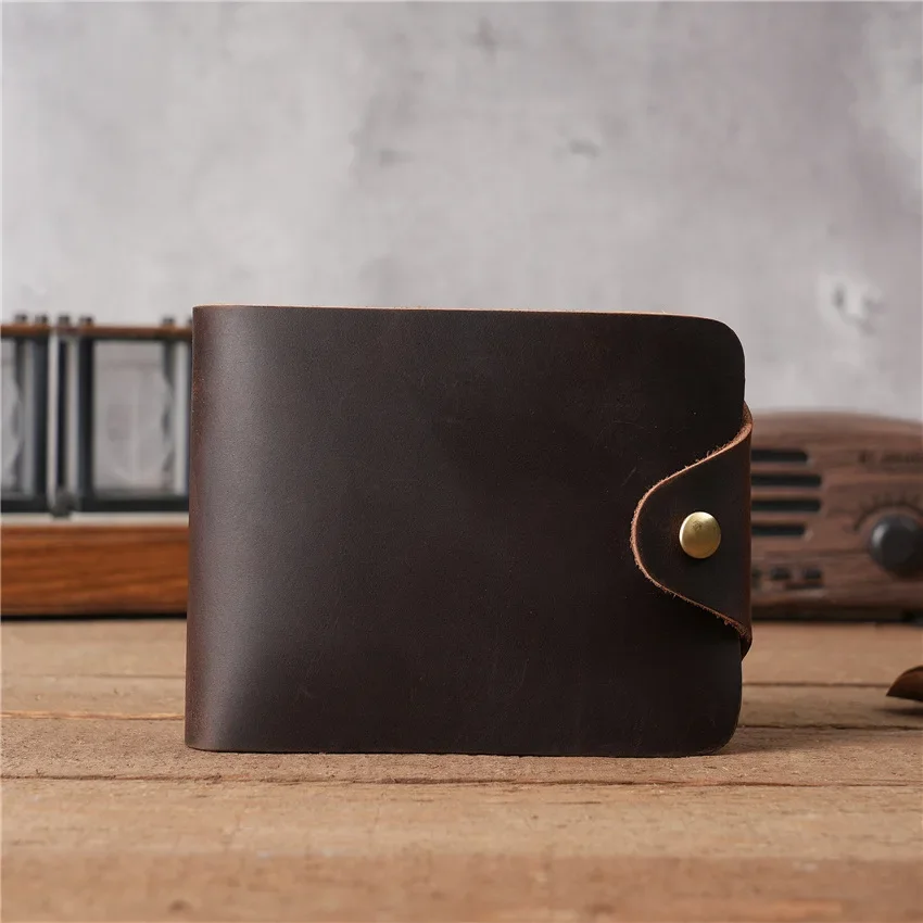 Genuine Leather Men's Wallet Short Style Head Layer Cowhide Multi-card Slot Clip Coin Purse Button