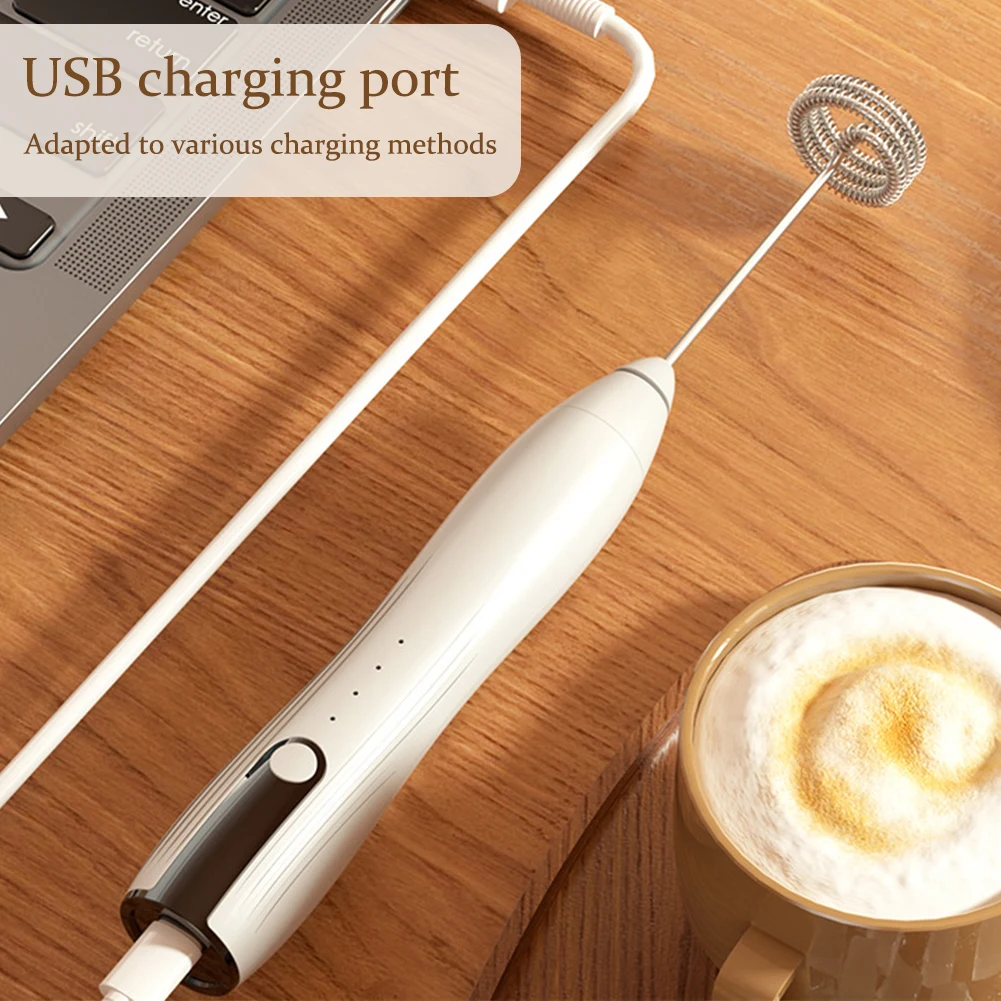 Milk Frother, USB Rechargeable 3-Speed Mini Electric Milk Frother Mixer for Coffee, Latte, Cappuccino, Hot Chocolate, Egg Beaters and Stainless Steel