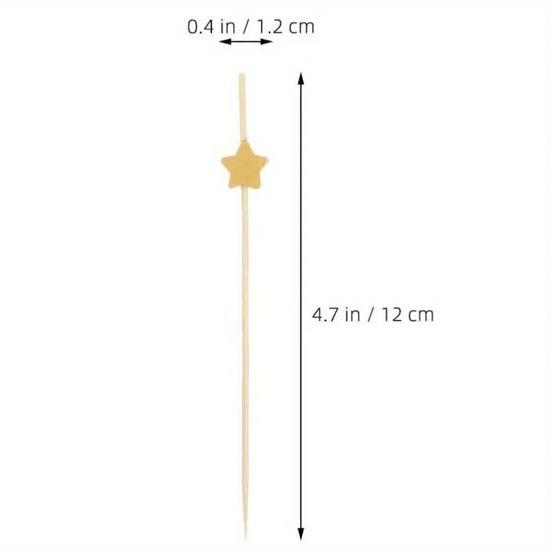 Food Picks Food Toothpicks Bamboo Sticks 100Pcs Gold Stars Disposable Cocktail Picks Handmade Bamboo Skewers Sticks for Drinks Fruit Charcuterie Barbecue Party Favor