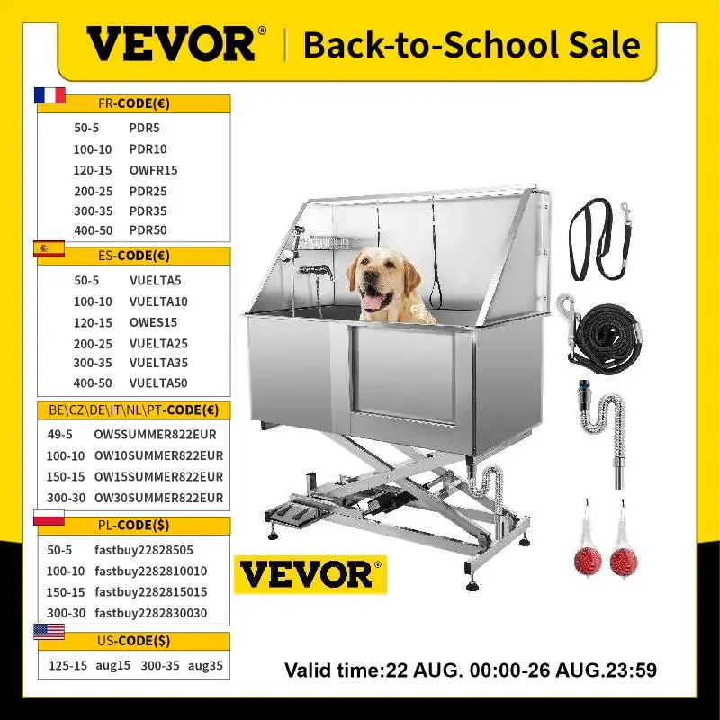 Vevor 50 Inch Electric Pet Dog Grooming Tub With High Pressure Sprayer