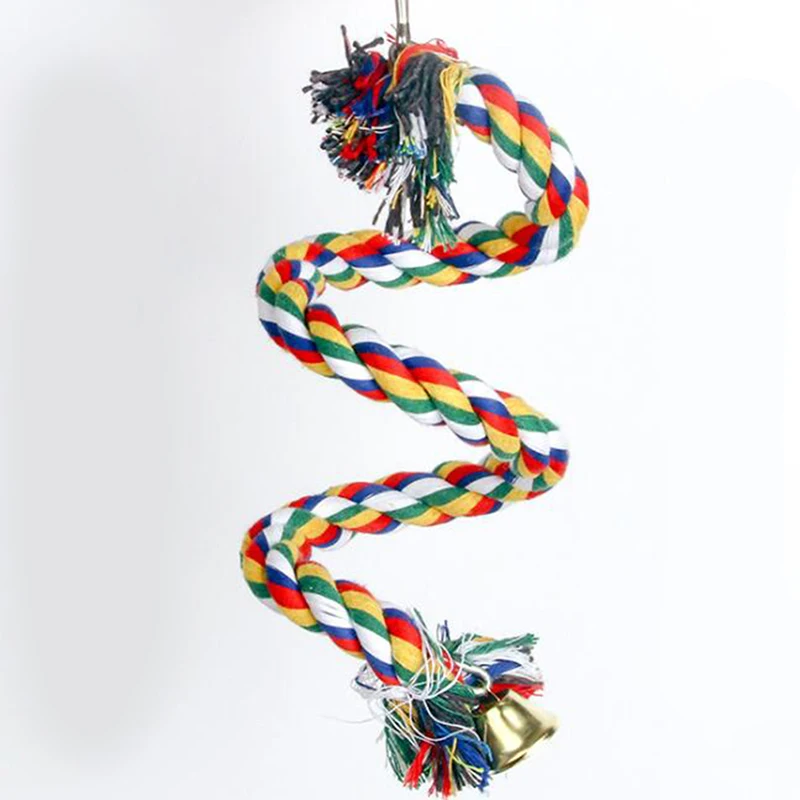 Bird Perch Toy Spiral Cotton Rope Chewing Bar Parrot Swing Climbing Standing Toys with Bell Bird Supplies