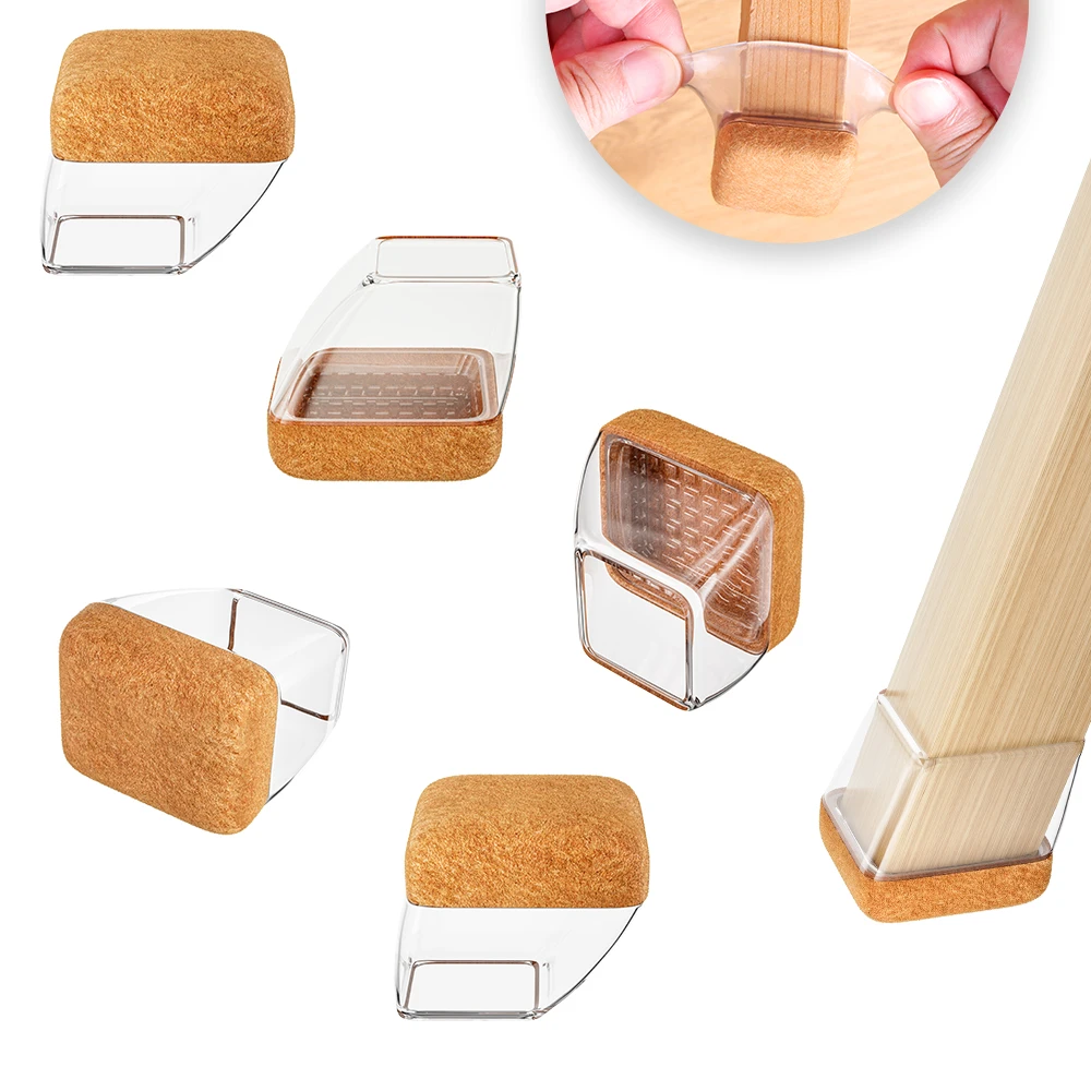 Silicone Chair Leg Protectors with Non-Slip Felt – Floor Saver Caps for Angled Furniture Legs (16 Pack)