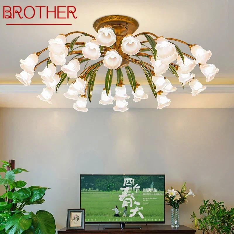 

BROTHER American Pastoral Ceiling Light French LED Creativity Flower Living Room Dining Room Bedroom Home Decoration Lamp