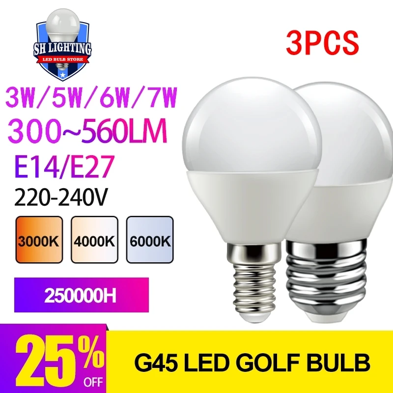 

3PCS Led Bulb G45 E27 E14 AC 220V-240V LED Lamp 3W 5W 6W 7W Warm Cold White Daylight Lamp lighting for living room