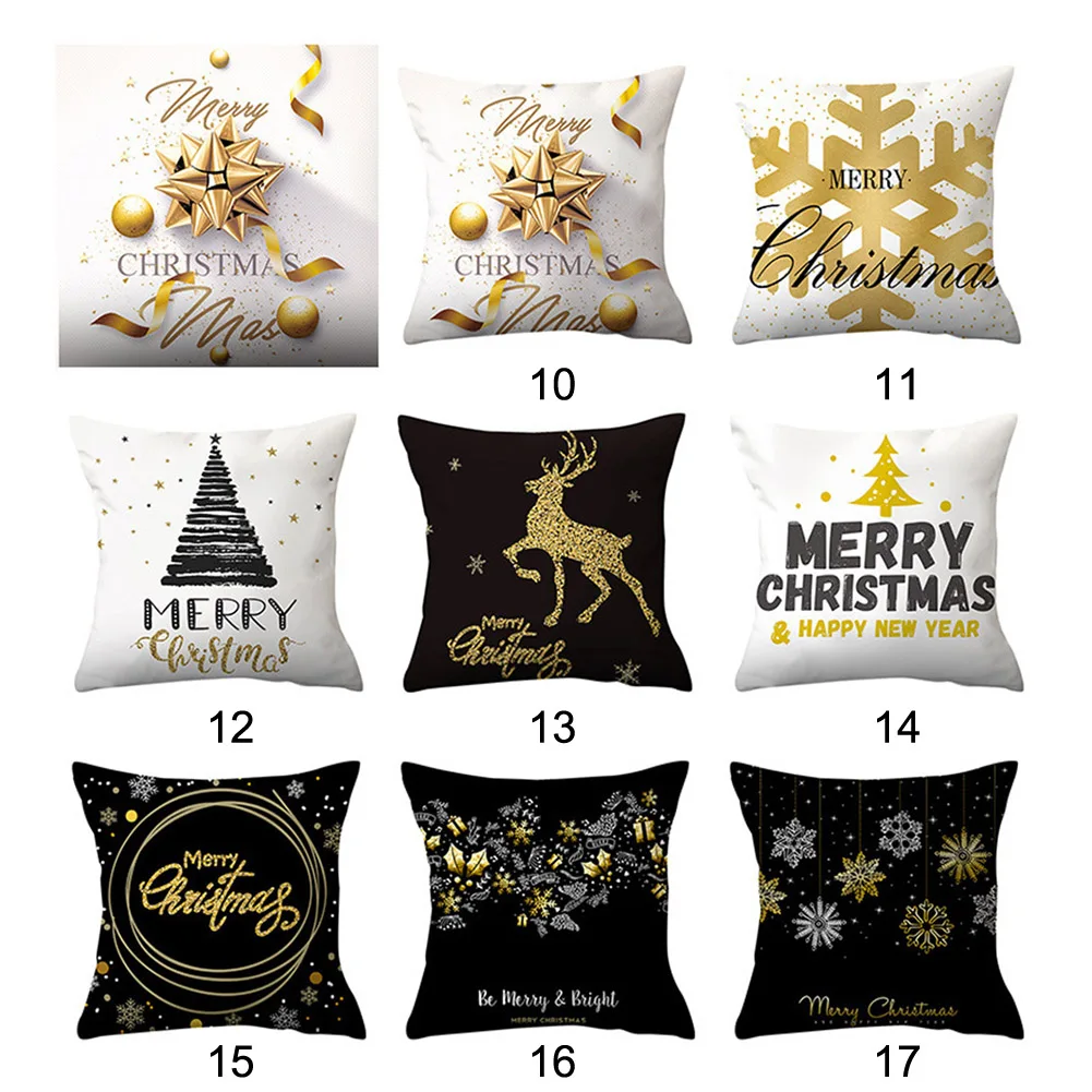 

Christmas Pillow Cover Gold Stamping Print Snowflakes Merry Christmas PillowCase Christmas Pillow Sofa Throw Cushion