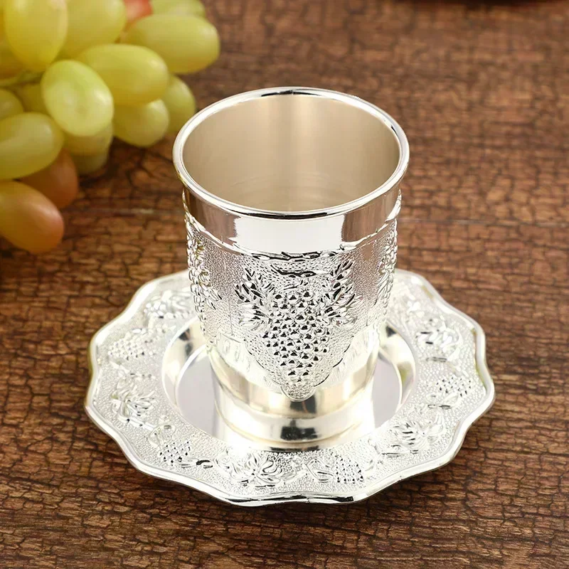Silver Plated Kiddush Cup Nickel Plated Wine Cup with Saucer Judaica Shabbos Wine Passover for Shabbat Havdalah Holiday Gift drinking vessels wine glasses