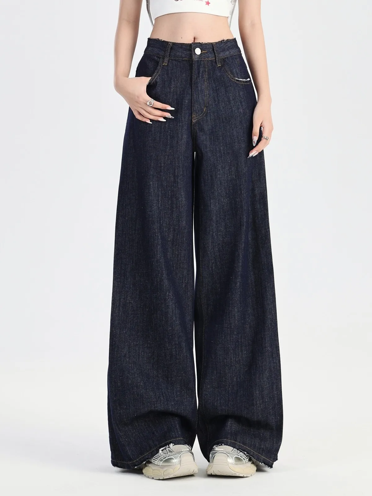 

ZHISILAO Wide Leg Baggy Jeans Women Vintage High Waist Full Length Denim Pants Streetwear 2024