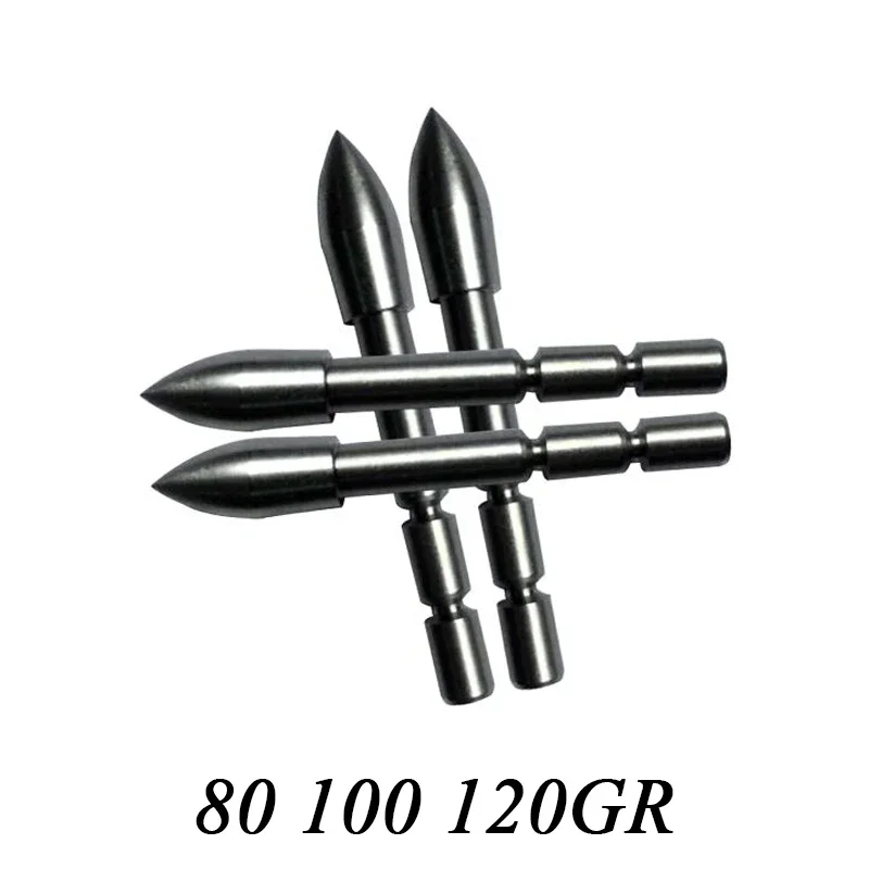 Archery Arrowhead 12pcs Stainless Steel Insert Arrow Point Archery Arrow Head 80-120 Grains for 4.2mm Shaft OD5.4-6.0MM
