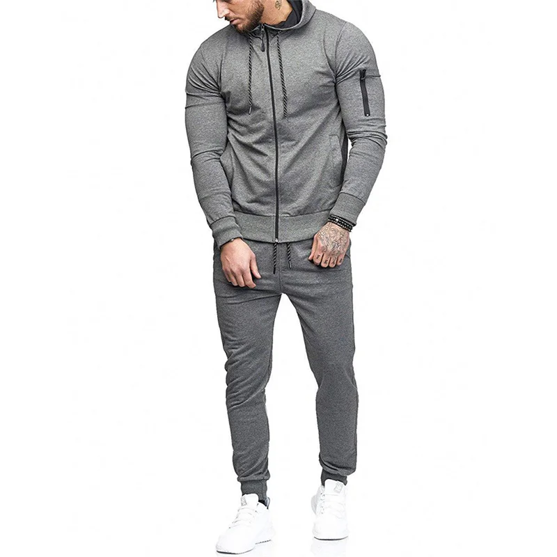 Men's Solid Color Two-piece Suits Autumn Winter Long Sleeve Hooded Sweatshirt Pencil Pants Male Daily Casual Sports Fitness Sets