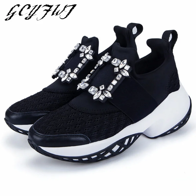 Women Sneakers New Mesh Crystal Fashion Party Flat Platform Women Casual Shoes Wedges Thick Bottom Gladiator Sport Luxury Shoes