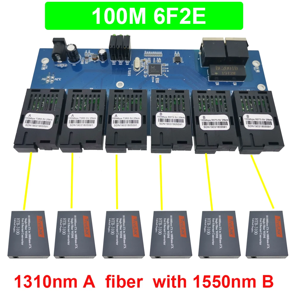 6F2E 10/100M Single Mode 2*RJ45 and 6*SC fiber Port Fast Ethernet switch Converter pcb