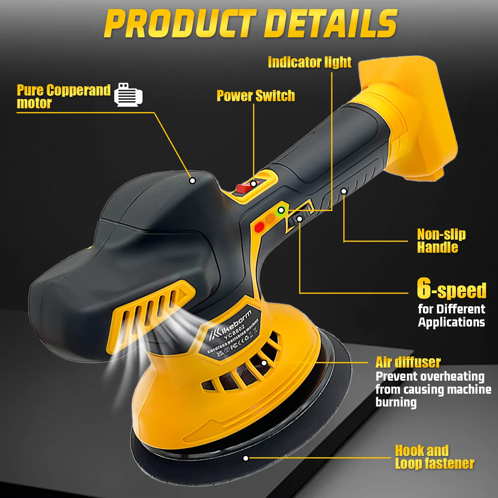 Cordless Car Buffer Polisher Compatible With Dewalt 20V Battery, Brushless Car Buffer for Car Polishing and Waxing(Tool Only) 6