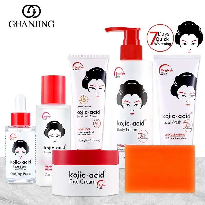 Kojic Acid Skin Care Set 7 Day Whitening Freckle Removing Facial Wash ...