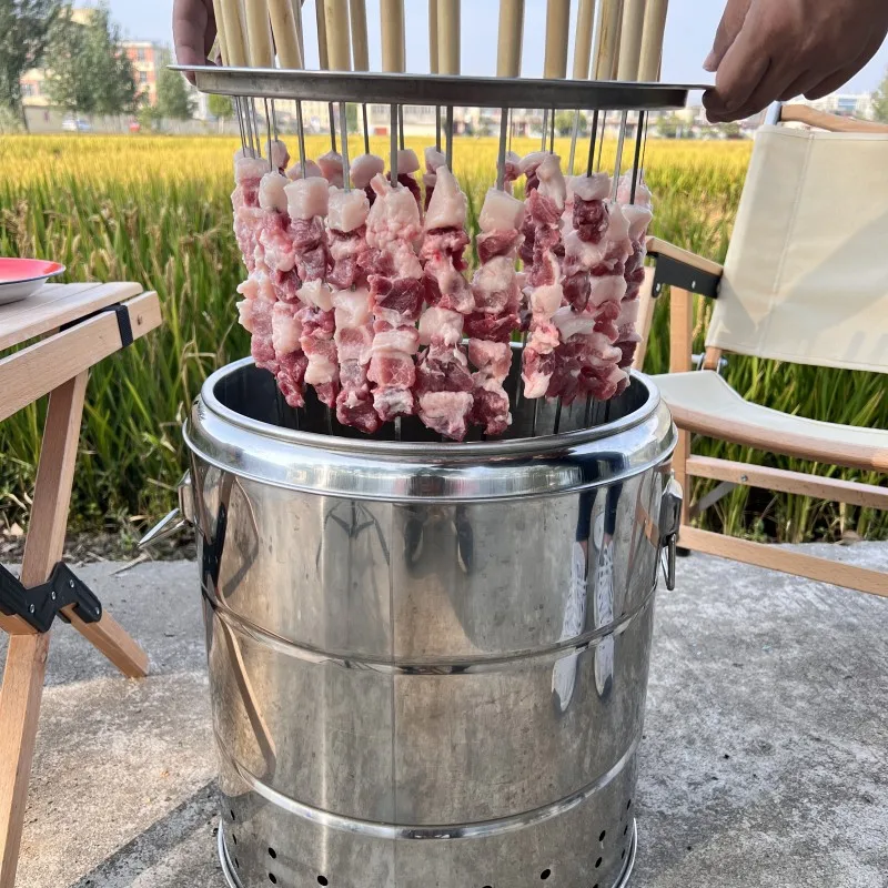 Home outdoor smoke-free barbecue stove, convenient charcoal stainless steel braised barbecue skewers