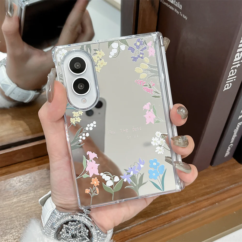 Mirror Surface Clear Phone Case with Double Pearl Bead Wrist Chain