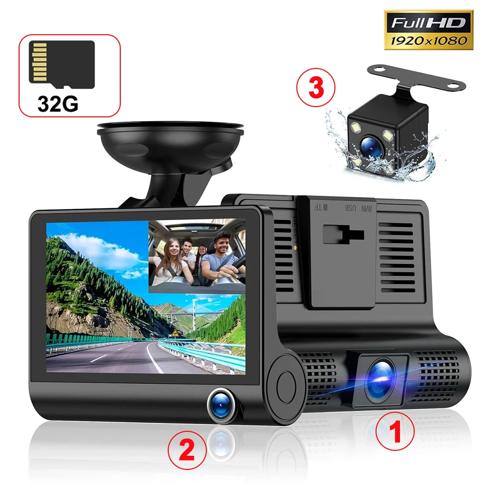 3 lens dash cam