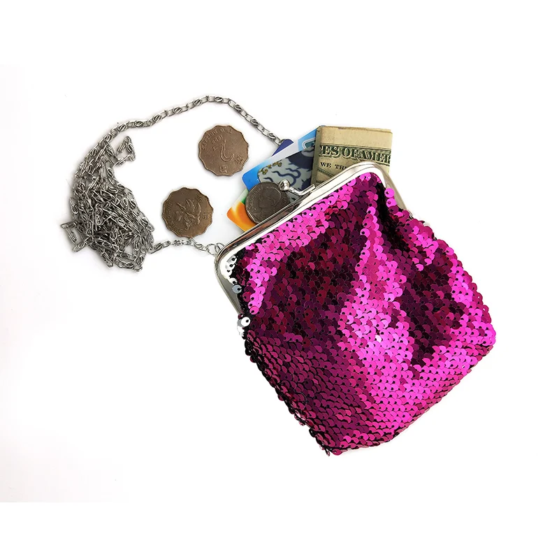 NICOLE & CO New Women Sequin Coin Purse Shoulder Messenger Small Bag Female Metal Farme Wallet Girl Mini Change Card Package