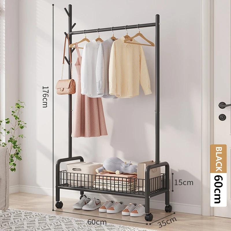 Movable Clothes Rack Floor Hanger Stand Storage Wardrobe Hat Stand Storage Box Bedroom Furniture perchero de pie Coat Rack clothes rack