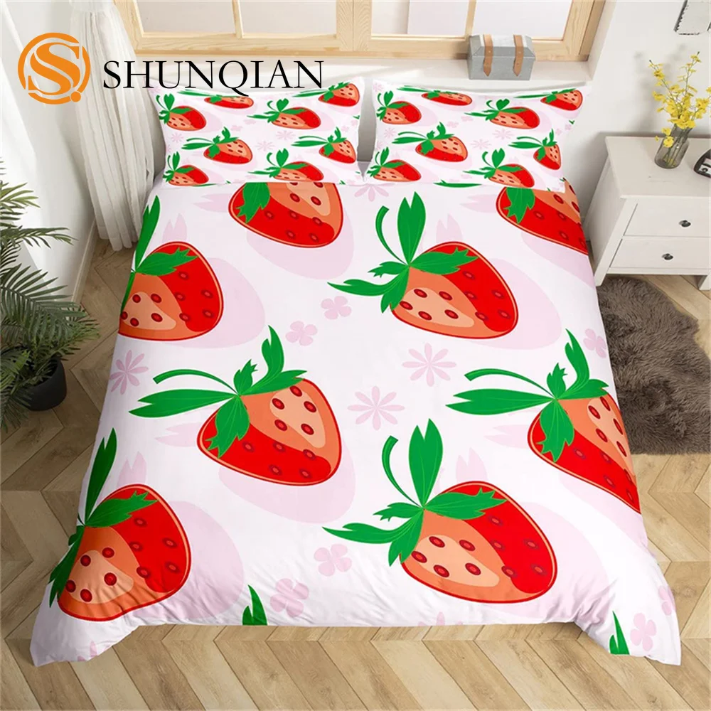 

Duvet Cover Lovely Cartoon Strawberry Bedding for Girl Teen Set Microfiber Blue Star Yellow Floral Quilt Cover Bedroom Decor