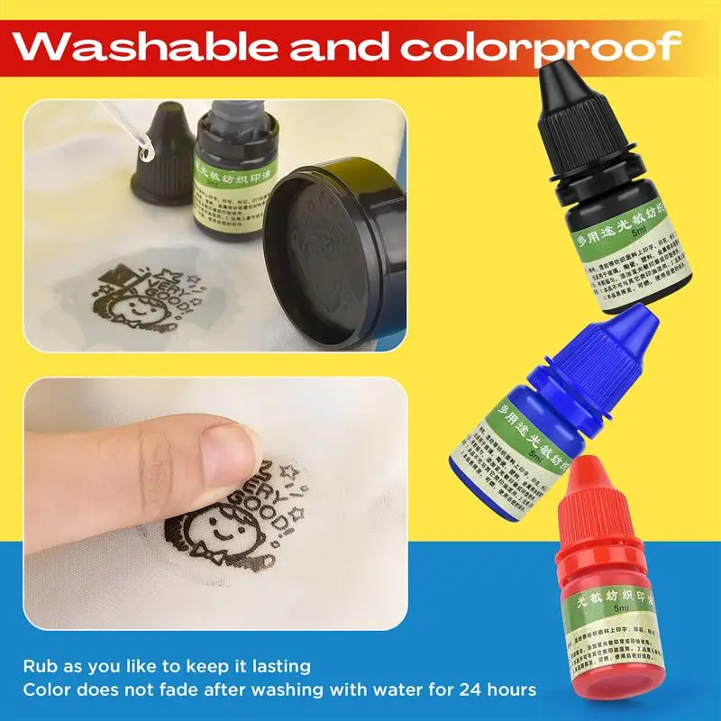 Textile clothes ink 5ml blue red black for students kids name stamp printing on clothing