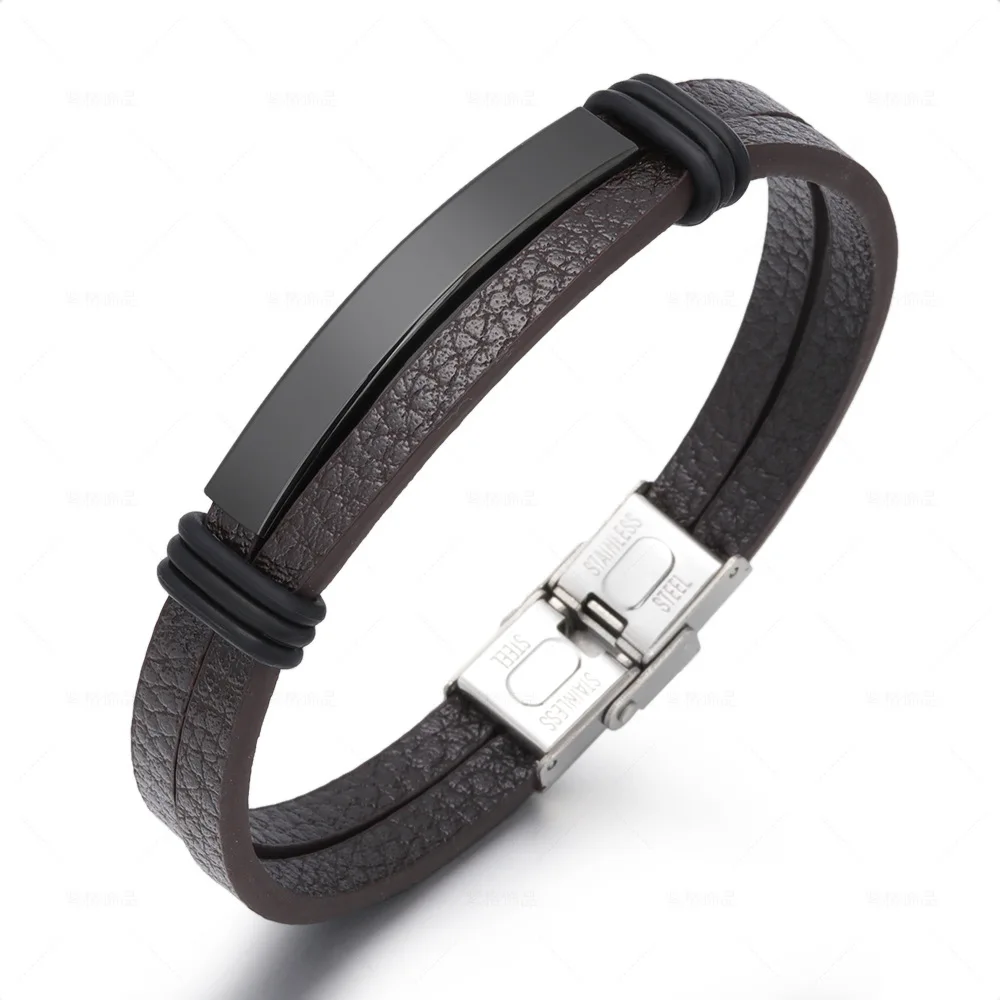 

Light luxury fashion punk style hand-woven leather stainless steel bracelet for men
