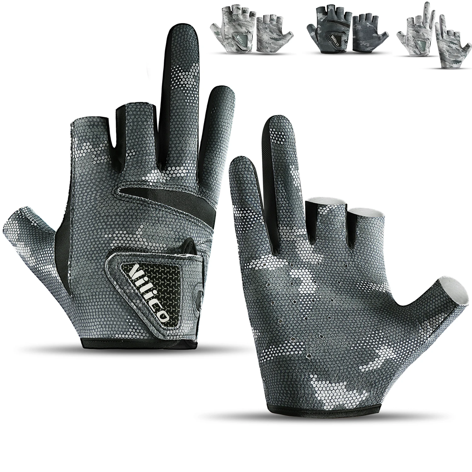 Fishing Gloves for Men Summer Fishing Road Sub Sunscreen and Anti Slip Ice Silk Breathable Thin Three Finger Cut Gloves