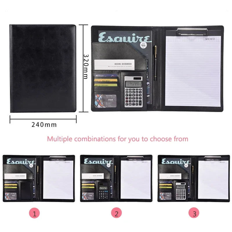 비즈니스 문서 카드 서류 가방, 사무실 거치대 폴더, 파일 공급 정리함, 가죽 PU 클립보드, Padfolio