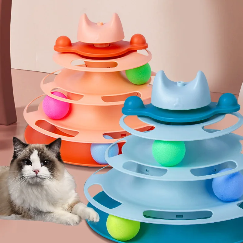 

1Pcs Cat Toys Four Layers Turntable Interactive Self-Happy Cat Funny Playboard Track Ball Funny Cat Stick Household Pet Supplies