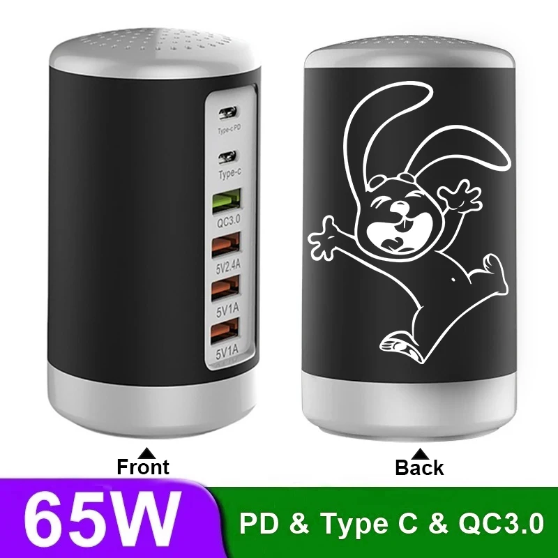 

PSDA 2D 65W USB Fast Charger HUB Quick Charge QC3.0 Multi 6 Port USB Type C PD Charger Charging Station