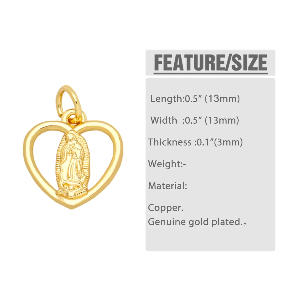 OCESRIO Trendy Heart FE Pendant for Necklace Copper Gold Plated CZ Virgin Mary Jewelry Making Supplies Wholesale Bulk pdta956