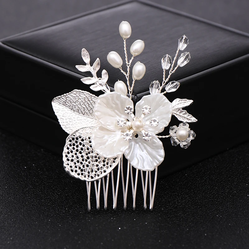 Gold Or Silver Pearl Flower Leaf Crystal Hair Comb Pin Band For Women Bride Wedding Bridal Hair Accessories Jewelry Comb Gift
