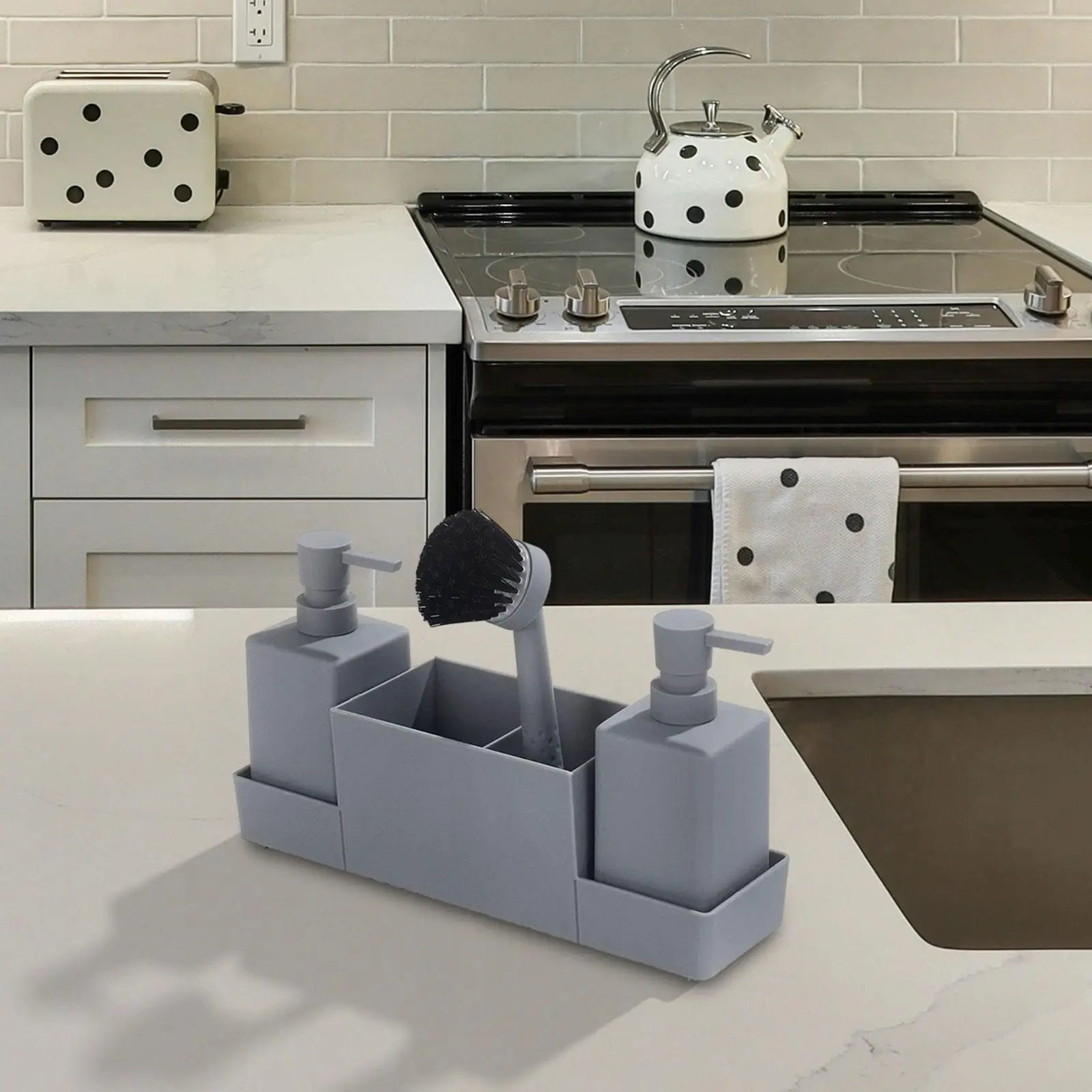 4x Kitchen Soap Dispenser with Sponge Holder Non Slip for Bathroom Home Sink