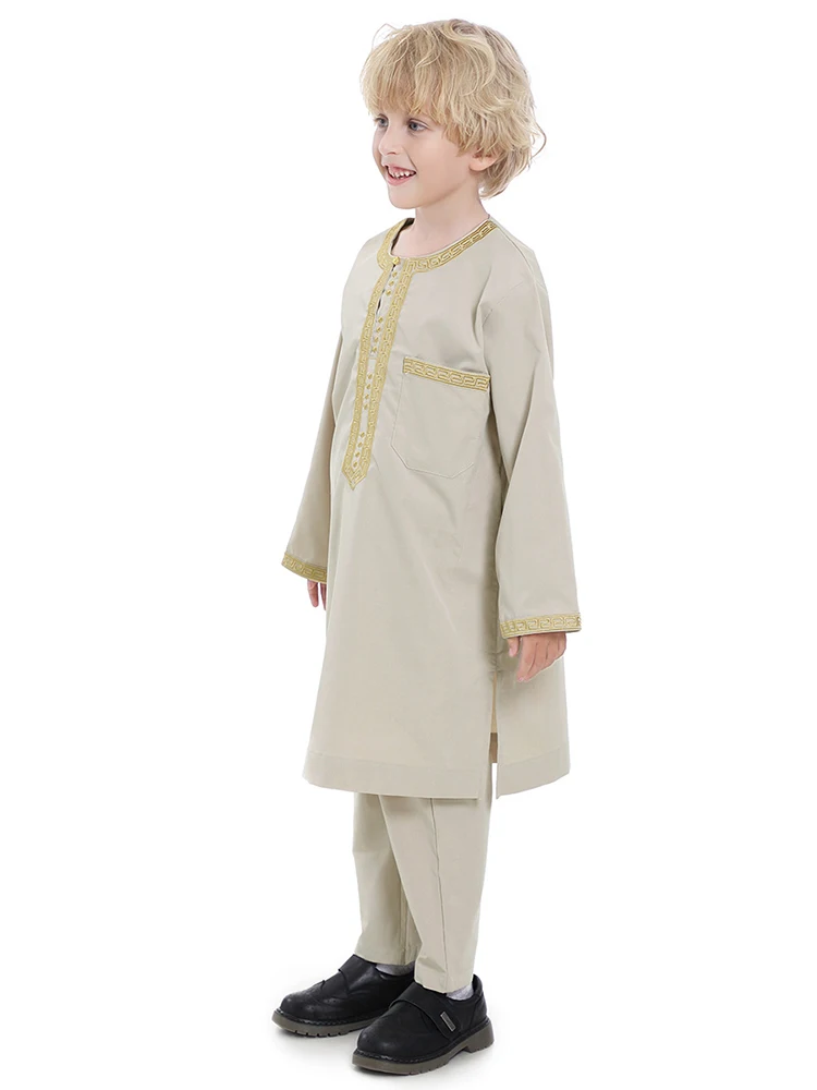 Saudi Arabia Children Robe Muslim Fashion Clothes Kids Qamis Boy Jubba Thobe 2 Piece Set Islamic Clothing Men Party Abaya Kaftan