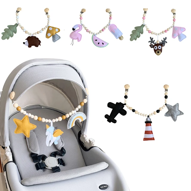 Baby Toy Wooden Pram Clip Baby Mobile Pram Plush Bead Pacifier