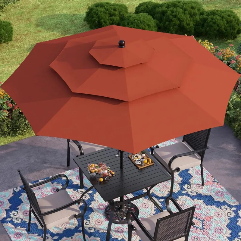 

Patio Umbrella 3 Tiers 10ft Outdoor Umbrella Aluminum Pole with 8 Sturdy Ribs Market Patio Table Umbrella with Auto Tilt Pool