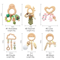 1pc Newborn Wooden Teething Rattle Toy Beech Animal Pendant Personalised Name Rattles Chew Baby Products Teethers For Baby 2