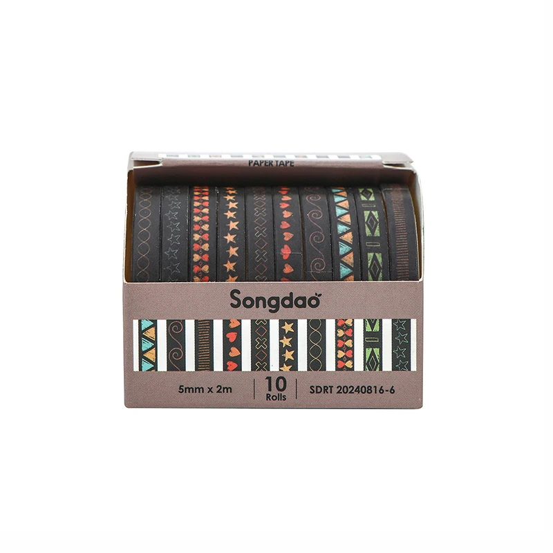 Vibrant Rainbow Slim Washi Tape Set - Decorative Scrapbooking and Journaling Essentials (10 Rolls)
