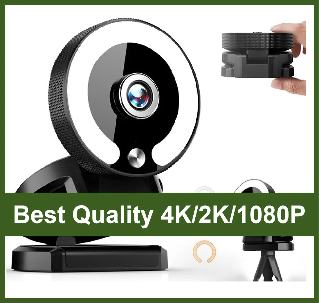XJ Webcams PC 4K HD Video Web Cam LED Light Autofocus Camera Computer USB Webcam Microphone Streaming Live Mini Cammera
