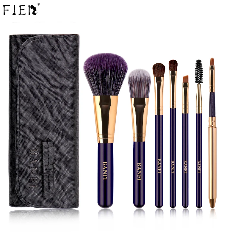 FJERPurpleMakeupBrushSetWithBag7pcsFoundationPowderContour