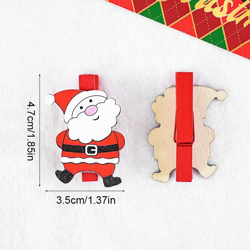 6pcs Christmas Cartoon Wooden Clips Xmas Party Photo Wall Gift DIY Decoration Handmade Crafts 2024 Christmas Home Decor New Year